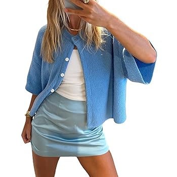 トップス short cardigan Women's Cardigans Short Sleeve Button Down Cardigan Sweater